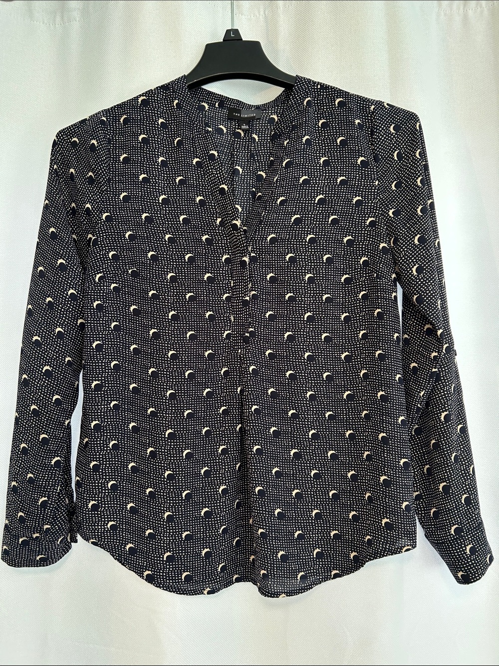 The Limited Navy Blouse with Cream Crescent Print